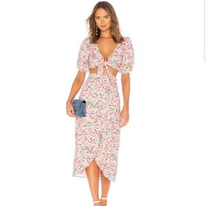 Revolve LPA 148 Wrap Midi Skirt Pink Blooms XXS